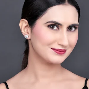 White Gold Diamond Stone Oval Earring